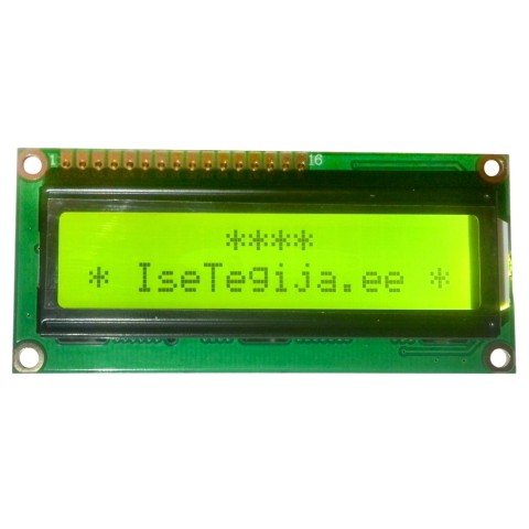 LCD 16x2 tähemärgiga, kollakas/rohelise taustavalgusega